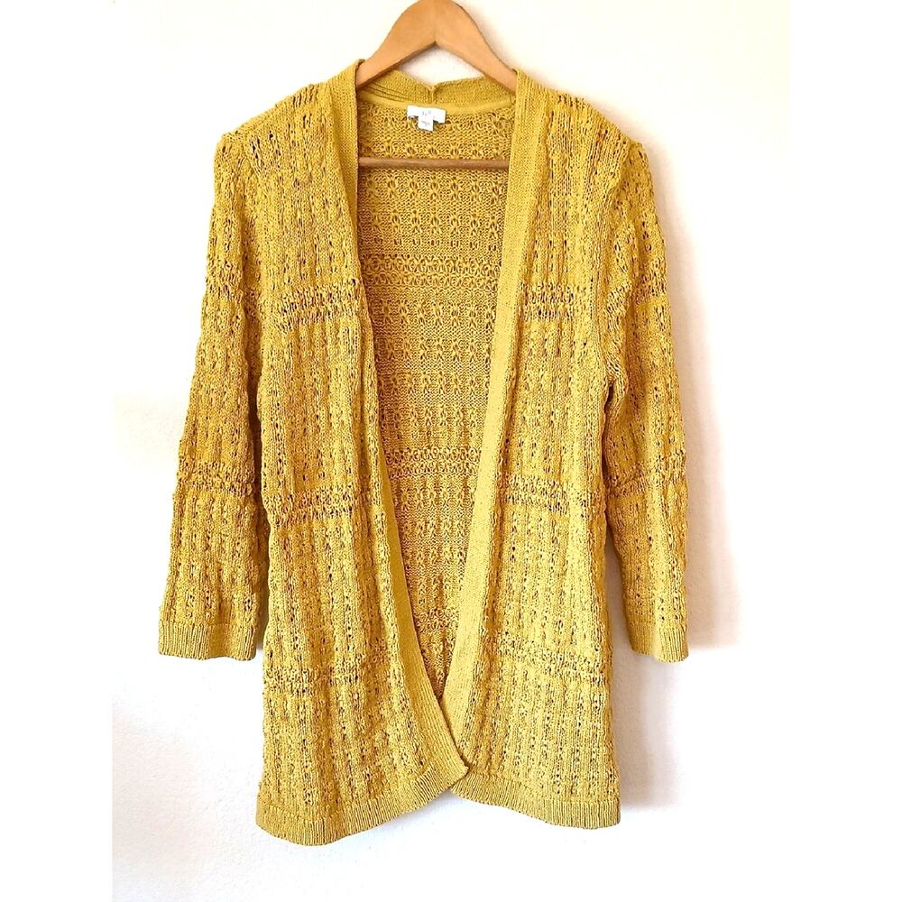 J. Jill Textured Stitch Open Front Cardigan Mustard Yellow